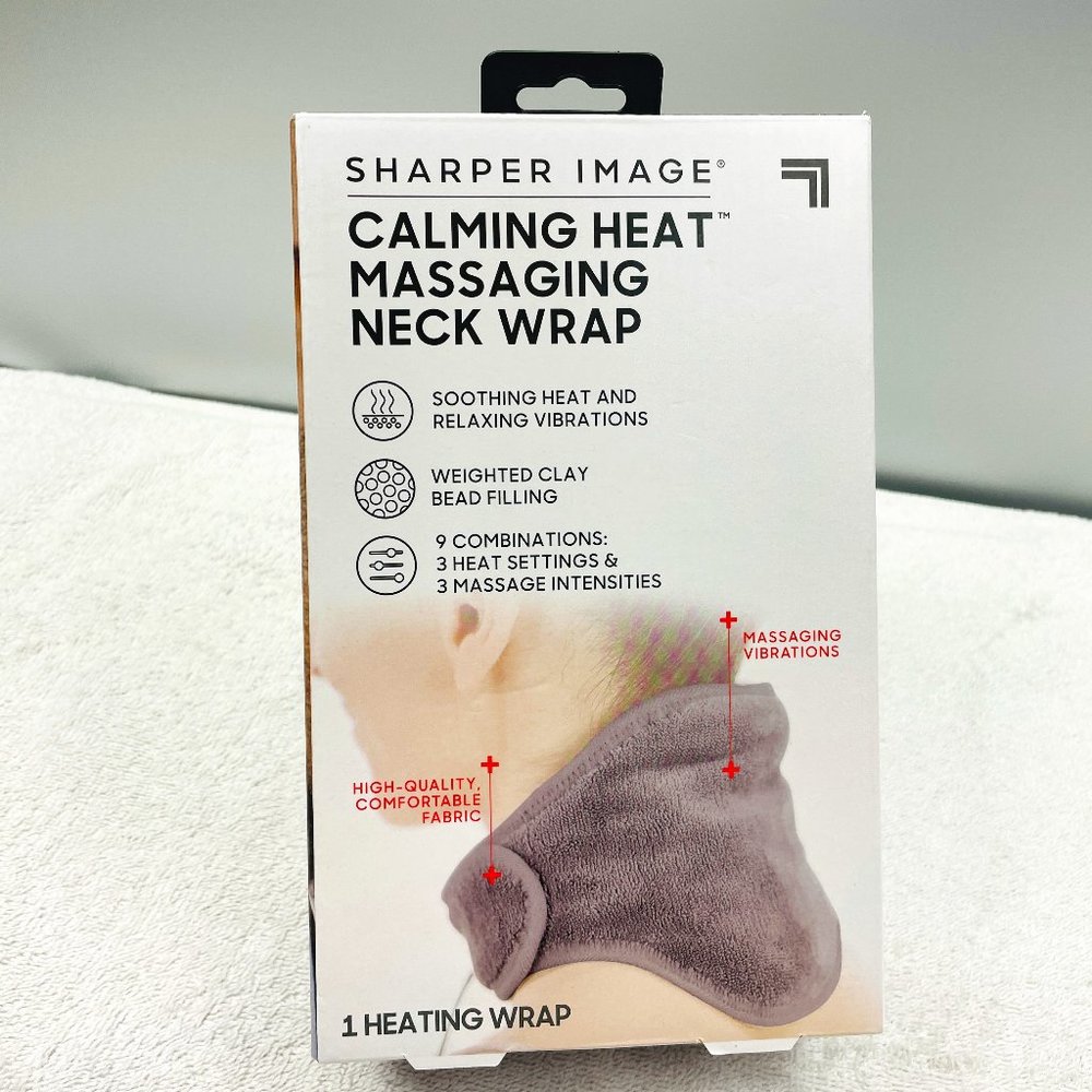 NWOT Sharper Image Calming Heat Massaging Neck Wrap, 9ft USB Cord & Wall Adapter